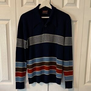 Vintage 70s Drummond Navy Long Sleeve Polo Sweater Sz L